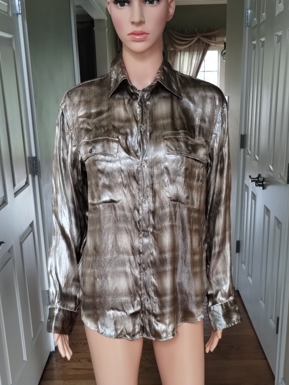 Ralph Lauren Metallic Bronze Long-Sleeve Button-Up